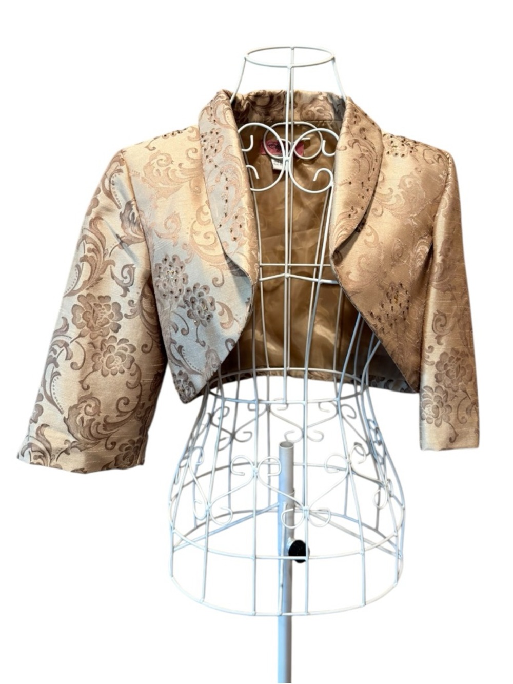 Eliza J Gold Damask Brocade Bolero Jacket Beaded 10 Petite